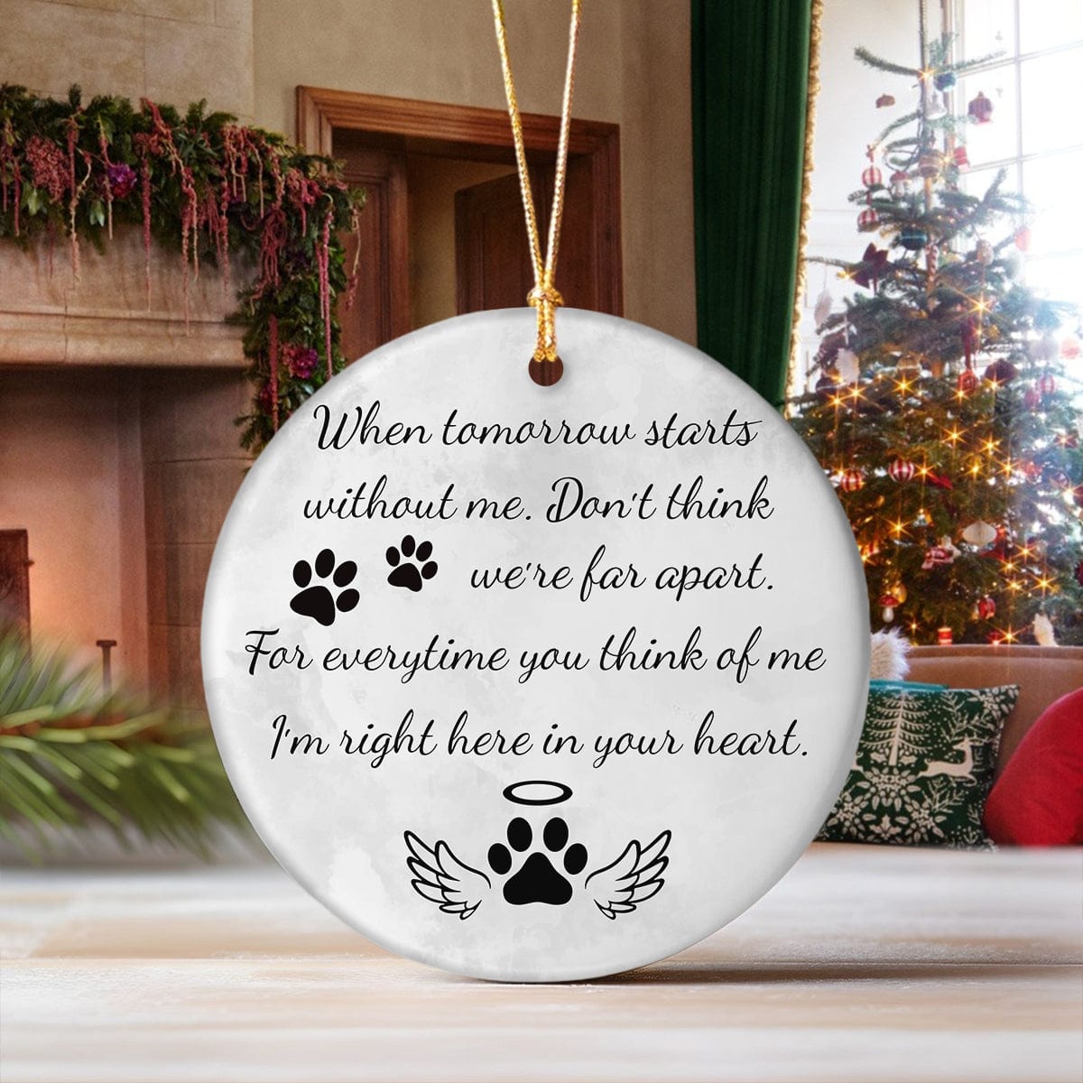 Custom Pet Portrait Photo Watercolor Memorial Christmas Ceramic Ornament HO82 893086