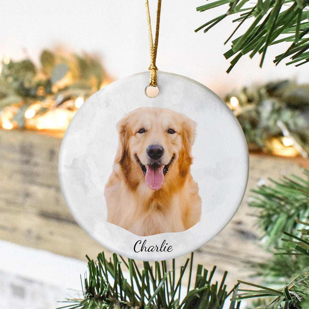 Custom Pet Portrait Photo Watercolor Memorial Christmas Ceramic Ornament HO82 893086