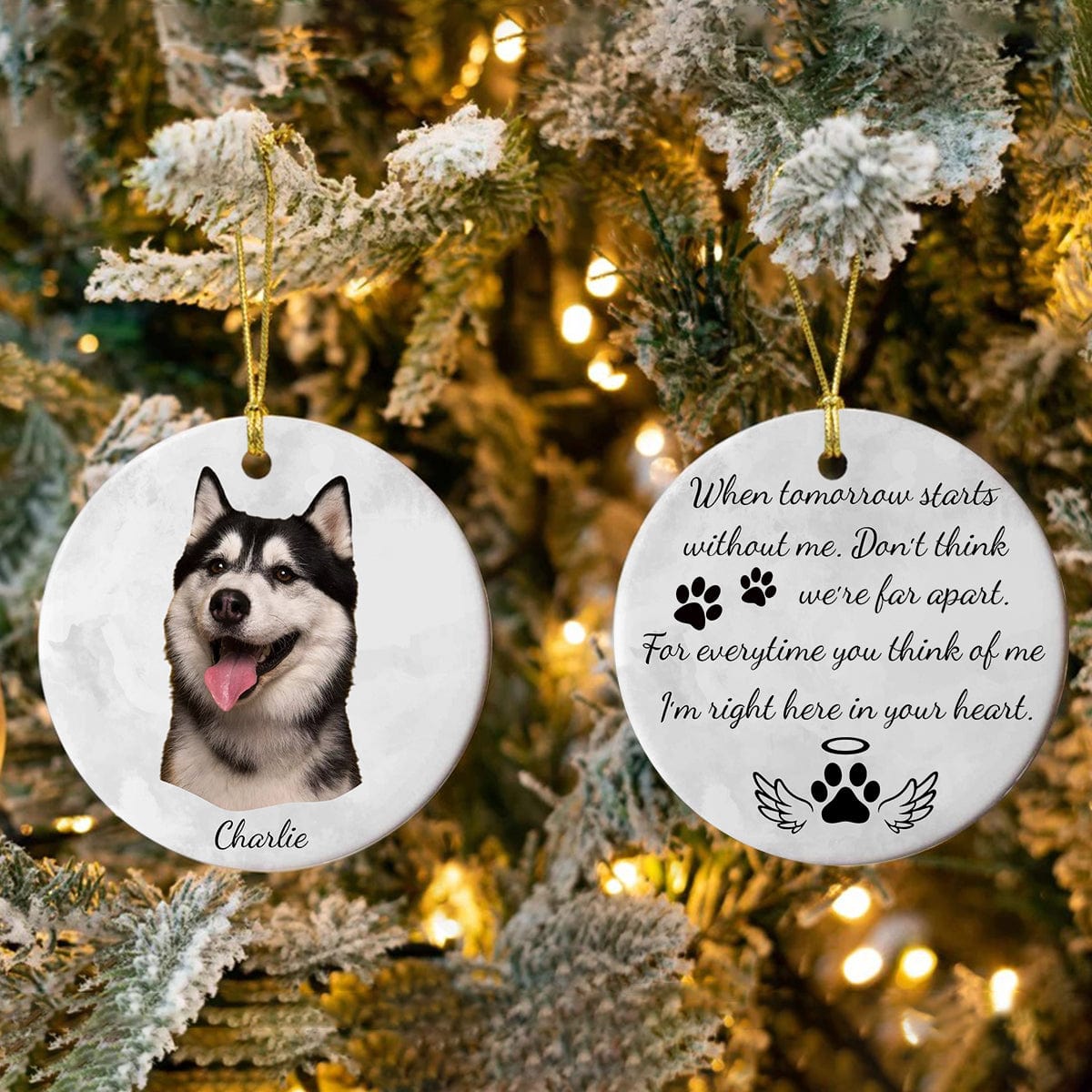 Custom Pet Portrait Photo Watercolor Memorial Christmas Ceramic Ornament HO82 893086