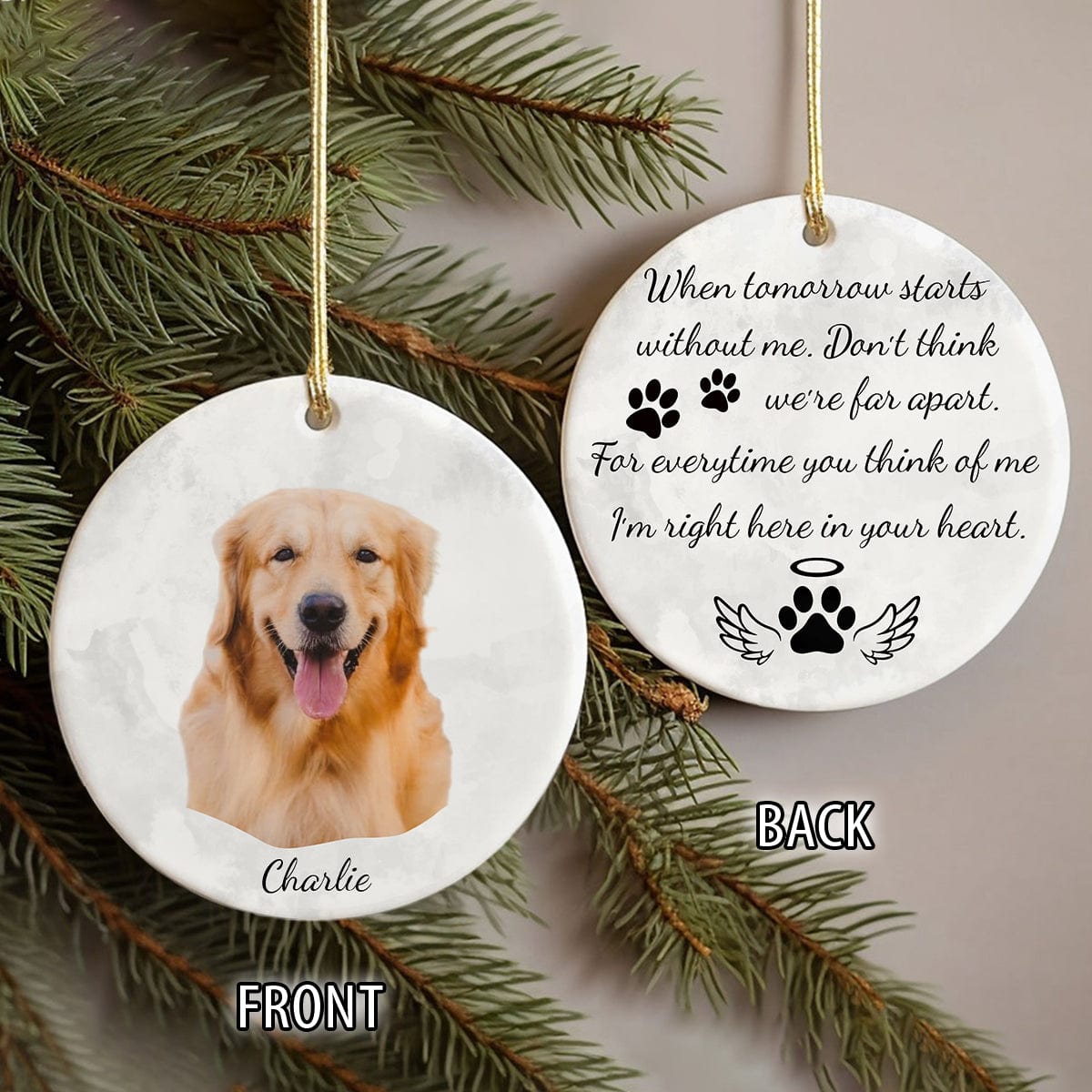 Custom Pet Portrait Photo Watercolor Memorial Christmas Ceramic Ornament HO82 893086